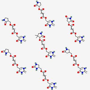 molecular formula C103H114N22O43 B13398754 4-O-(4,4-dimethyl-2-oxopyrrolidin-3-yl) 1-O-[(2-methylidene-4-oxo-1H-pyrimidin-5-yl)methyl] but-2-enedioate;4-O-(2,5-dioxopyrrolidin-3-yl) 1-O-[(2-methylidene-4-oxo-1H-pyrimidin-5-yl)methyl] but-2-enedioate;4-O-[(2-methylidene-4-oxo-1H-pyrimidin-5-yl)methyl] 1-O-[(2-oxoimidazolidin-4-yl)methyl] but-2-enedioate;1-O-[(2-methylidene-4-oxo-1H-pyrimidin-5-yl)methyl] 4-O-(2-oxopyrrolidin-3-yl) but-2-enedioate;4-O-[(2-methylidene-4-oxo-1H-pyrimidin-5-yl)methyl] 1-O-[(2-oxopyrrolidin-3-yl)methyl] but-2-enedioate;4-O-[(2-methylidene-4-oxo-1H-pyrimidin-5-yl)methyl] 1-O-[(5-oxopyrrolidin-2-yl)methyl] but-2-enedioate;4-O-[(2-methylidene-4-oxo-1H-pyrimidin-5-yl)methyl] 1-O-[(5-oxopyrrolidin-3-yl)methyl] but-2-enedioate 
