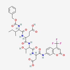 molecular formula C37H42F3N5O13 B13398847 5-[[1-[[3-Carboxy-1-oxo-1-[[2-oxo-4-(trifluoromethyl)chromen-7-yl]amino]propan-2-yl]amino]-3-hydroxy-1-oxobutan-2-yl]amino]-4-[[3-methyl-2-(phenylmethoxycarbonylamino)pentanoyl]amino]-5-oxopentanoic acid 