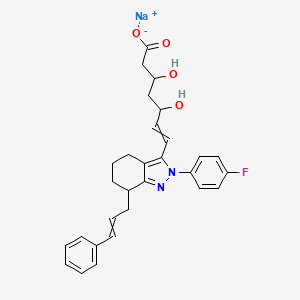 molecular formula C29H30FN2NaO4 B13398940 Sodium;7-[2-(4-fluorophenyl)-7-(3-phenylprop-2-enyl)-4,5,6,7-tetrahydroindazol-3-yl]-3,5-dihydroxyhept-6-enoate CAS No. 9031-37-2