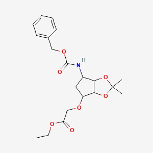 molecular formula C20H27NO7 B13399410 ethyl 2-[[2,2-dimethyl-6-(phenylmethoxycarbonylamino)-4,5,6,6a-tetrahydro-3aH-cyclopenta[d][1,3]dioxol-4-yl]oxy]acetate 