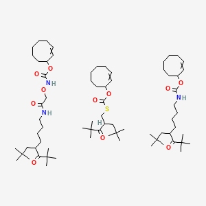 molecular formula C71H125N3O11S B13399902 cyclooct-2-en-1-yl N-[2-[[5-(2,2-dimethylpropyl)-7,7-dimethyl-6-oxooctyl]amino]-2-oxoethoxy]carbamate;cyclooct-2-en-1-yl N-[5-(2,2-dimethylpropyl)-7,7-dimethyl-6-oxooctyl]carbamate;cyclooct-2-en-1-yl [2-(2,2-dimethylpropyl)-4,4-dimethyl-3-oxopentyl]sulfanylformate CAS No. 12216-86-3