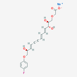 molecular formula C21H22FNaO7 B134020 Sodium;2-[(2S,3R,4E,6E,10E,12S)-13-(4-fluorophenoxy)-2,3,12-trihydroxytrideca-4,6,10-trien-8-ynoxy]acetate CAS No. 686773-12-6