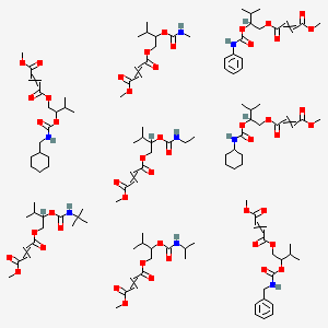molecular formula C124H188N8O48 B13402096 4-O-[2-(benzylcarbamoyloxy)-3-methylbutyl] 1-O-methyl but-2-enedioate;4-O-[2-(tert-butylcarbamoyloxy)-3-methylbutyl] 1-O-methyl but-2-enedioate;4-O-[2-(cyclohexylcarbamoyloxy)-3-methylbutyl] 1-O-methyl but-2-enedioate;4-O-[2-(cyclohexylmethylcarbamoyloxy)-3-methylbutyl] 1-O-methyl but-2-enedioate;4-O-[2-(ethylcarbamoyloxy)-3-methylbutyl] 1-O-methyl but-2-enedioate;1-O-methyl 4-O-[3-methyl-2-(methylcarbamoyloxy)butyl] but-2-enedioate;1-O-methyl 4-O-[3-methyl-2-(phenylcarbamoyloxy)butyl] but-2-enedioate;1-O-methyl 4-O-[3-methyl-2-(propan-2-ylcarbamoyloxy)butyl] but-2-enedioate 