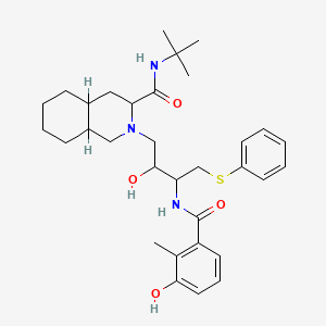 molecular formula C32H45N3O4S B13402178 N-tert-butyl-2-[2-hydroxy-3-[(3-hydroxy-2-methylbenzoyl)amino]-4-phenylsulfanylbutyl]-3,4,4a,5,6,7,8,8a-octahydro-1H-isoquinoline-3-carboxamide 