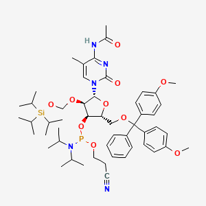 molecular formula C52H74N5O10PSi B13402987 N-[1-[(2R,3R,4R,5R)-5-[[bis(4-methoxyphenyl)-phenylmethoxy]methyl]-4-[2-cyanoethoxy-[di(propan-2-yl)amino]phosphanyl]oxy-3-[tri(propan-2-yl)silyloxymethoxy]oxolan-2-yl]-5-methyl-2-oxopyrimidin-4-yl]acetamide 