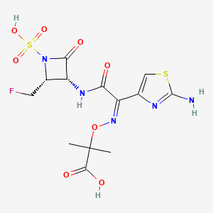 molecular formula C13H16FN5O8S2 B13403358 2-[(Z)-[1-(2-amino-1,3-thiazol-4-yl)-2-[[(2R,3R)-2-(fluoromethyl)-4-oxo-1-sulfoazetidin-3-yl]amino]-2-oxoethylidene]amino]oxy-2-methylpropanoic acid 