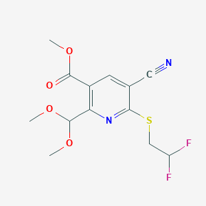 molecular formula C13H14F2N2O4S B13403517 Methyl 5-cyano-6-(2,2-difluoroethylthio)-2-(dimethoxymethyl)nicotinate CAS No. 864685-31-4