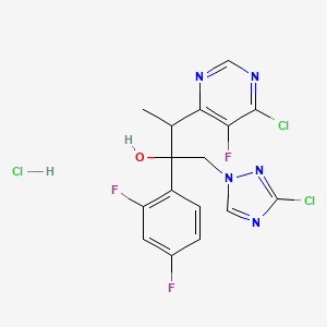 molecular formula C16H13Cl3F3N5O B13404007 3-(6-Chloro-5-fluoropyrimidin-4-YL)-2-(2,4-difluorophenyl)-1-(3-chloro-1H-1,2,4-triazol-1-YL)butan-2-OL hydrochloride 
