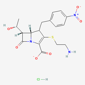 molecular formula C18H21ClN3O6S- B13404536 (5R,6S)-3-(2-aminoethylsulfanyl)-6-[(1R)-1-hydroxyethyl]-4-[(4-nitrophenyl)methyl]-7-oxo-1-azabicyclo[3.2.0]hept-2-ene-2-carboxylate;hydrochloride 