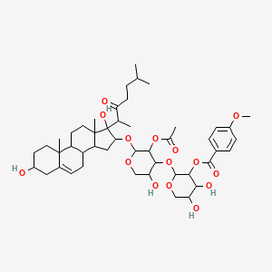 molecular formula C47H68O15 B13404855 [2-[3-acetyloxy-2-[[3,17-dihydroxy-10,13-dimethyl-17-(6-methyl-3-oxoheptan-2-yl)-1,2,3,4,7,8,9,11,12,14,15,16-dodecahydrocyclopenta[a]phenanthren-16-yl]oxy]-5-hydroxyoxan-4-yl]oxy-4,5-dihydroxyoxan-3-yl] 4-methoxybenzoate 