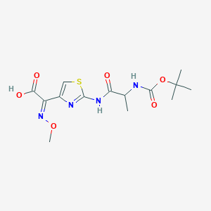 molecular formula C14H20N4O6S B13405046 (2E)-2-methoxyimino-2-[2-[2-[(2-methylpropan-2-yl)oxycarbonylamino]propanoylamino]-1,3-thiazol-4-yl]acetic acid 