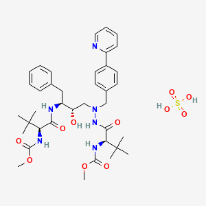molecular formula C38H54N6O11S B13405230 methyl N-[(2R)-1-[2-[(2S,3S)-2-hydroxy-3-[[(2S)-2-(methoxycarbonylamino)-3,3-dimethylbutanoyl]amino]-4-phenylbutyl]-2-[(4-pyridin-2-ylphenyl)methyl]hydrazinyl]-3,3-dimethyl-1-oxobutan-2-yl]carbamate;sulfuric acid 
