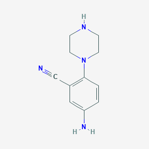 molecular formula C11H14N4 B13405490 5-Amino-2-(piperazin-1-yl)benzonitrile CAS No. 847972-22-9