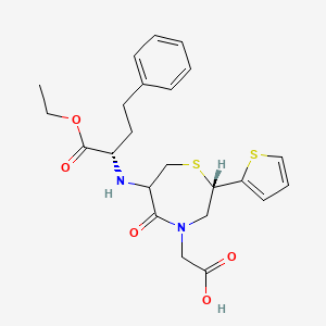 molecular formula C23H28N2O5S2 B13405593 2-[(2S)-6-[[(1S)-1-Ethoxycarbonyl-3-phenyl-propyl]amino]-5-oxo-2-thiophen-2-yl-1,4-thiazepan-4-yl]acetic acid;2-((2S,6R)-6-(((S)-1-Ethoxy-1-oxo-4-phenylbutan-2-yl)amino)-5-oxo-2-(thiophen-2-yl)-1,4-thiazepan-4-yl)acetic acid 