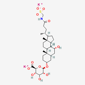 molecular formula C31H49K2NO12S B13405951 dipotassium;(2S,3S,5R,6R)-3,4,5-trihydroxy-6-[[(3R,5S,7R,8R,9S,10S,13R,14S,17R)-7-hydroxy-10,13-dimethyl-17-[(2R)-5-oxo-5-(sulfonatomethylamino)pentan-2-yl]-2,3,4,5,6,7,8,9,11,12,14,15,16,17-tetradecahydro-1H-cyclopenta[a]phenanthren-3-yl]oxy]oxane-2-carboxylate 