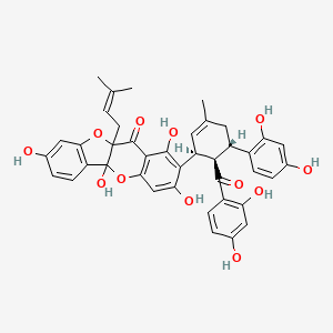 molecular formula C40H36O12 B13406725 2-[(1S,5S,6R)-6-(2,4-dihydroxybenzoyl)-5-(2,4-dihydroxyphenyl)-3-methylcyclohex-2-en-1-yl]-1,3,5a,8-tetrahydroxy-10a-(3-methylbut-2-enyl)-[1]benzofuro[3,2-b]chromen-11-one 