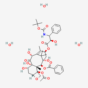molecular formula C43H59NO18 B13406790 [(1S,2S,3S,4S,7R,9S,10R,12R,15S)-4-acetyloxy-1,9,10,12-tetrahydroxy-15-[(2R)-2-hydroxy-3-[(2-methylpropan-2-yl)oxycarbonylamino]-3-phenylpropanoyl]oxy-3,14,17,17-tetramethyl-11-oxo-6-oxatetracyclo[11.3.1.03,10.04,7]heptadec-13-en-2-yl] benzoate;trihydrate 