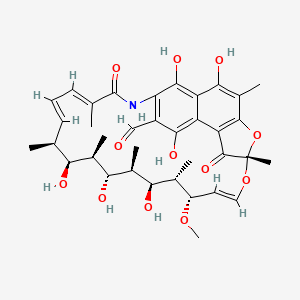 molecular formula C36H45NO12 B13406889 (7S,9E,11S,12S,13S,14R,15R,16R,17S,18S,19E,21E)-2,13,15,17,27,29-hexahydroxy-11-methoxy-3,7,12,14,16,18,22-heptamethyl-6,23-dioxo-8,30-dioxa-24-azatetracyclo[23.3.1.14,7.05,28]triaconta-1(29),2,4,9,19,21,25,27-octaene-26-carbaldehyde 