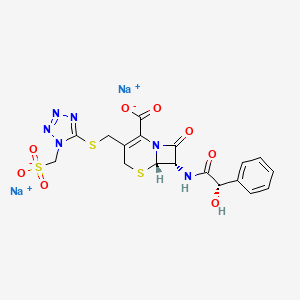 molecular formula C18H16N6Na2O8S3 B13407007 Cefonicid sodium[5-Thia-1-azabicyclo[4.2.0]oct-2-ene-2-carboxylic acid, 7-[(hydroxyphenylacetyl)amino]-8-oxo-3-[[[1-(sulfomethyl)-1H-tetrazol-5-yl]thio]methyl]-, disodium salt] 
