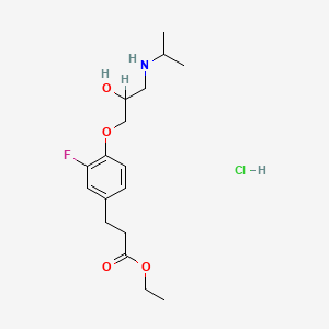 molecular formula C17H27ClFNO4 B13407072 Benzenepropanoic acid, 3-fluoro-4-(2-hydroxy-3-((1-methylethyl)amino)propoxy)-, ethyl ester, hydrochloride CAS No. 81148-29-0
