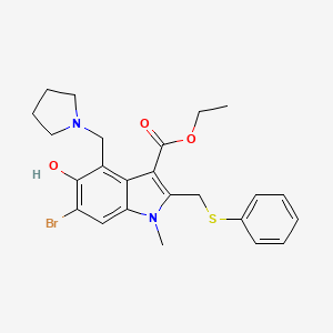 molecular formula C24H27BrN2O3S B13407210 Ethyl-6-bromo-4-[(pyrrolyl)-methyl]-5-hydroxy-1-methyl-2-[(phenylthio) methyl]-indole-3-carboxylate 