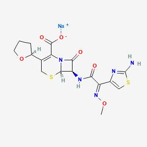 molecular formula C17H18N5NaO6S2 B13407249 sodium;(6R,7R)-7-[[(2E)-2-(2-amino-1,3-thiazol-4-yl)-2-methoxyiminoacetyl]amino]-8-oxo-3-[(2S)-oxolan-2-yl]-5-thia-1-azabicyclo[4.2.0]oct-2-ene-2-carboxylate 