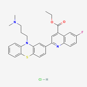 molecular formula C29H29ClFN3O2S B13407715 4-Quinolinecarboxylic acid, 2-(10-(3-(dimethylamino)propyl)-10H-phenothiazin-2-yl)-6-fluoro-,ethyl ester, monohydrochloride CAS No. 72170-36-6