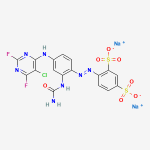 molecular formula C17H10ClF2N7Na2O7S2 B13407807 disodium;4-[[2-(carbamoylamino)-4-[(5-chloro-2,6-difluoropyrimidin-4-yl)amino]phenyl]diazenyl]benzene-1,3-disulfonate CAS No. 83763-54-6