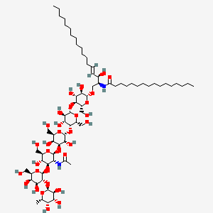 molecular formula C72H130N2O32 B13408196 N-[(E,2S,3R)-1-[(2R,3R,4R,5S,6R)-5-[(2S,3R,4R,5R,6R)-5-[(2R,3R,4S,5S,6R)-4-[(2S,3R,4R,5S,6R)-3-acetamido-4-[(2R,3R,4S,5R,6R)-4,5-dihydroxy-6-(hydroxymethyl)-3-[(2S,3S,4R,5S,6S)-3,4,5-trihydroxy-6-methyloxan-2-yl]oxyoxan-2-yl]oxy-5-hydroxy-6-(hydroxymethyl)oxan-2-yl]oxy-3,5-dihydroxy-6-(hydroxymethyl)oxan-2-yl]oxy-3,4-dihydroxy-6-(hydroxymethyl)oxan-2-yl]oxy-3,4-dihydroxy-6-(hydroxymethyl)oxan-2-yl]oxy-3-hydroxyoctadec-4-en-2-yl]hexadecanamide CAS No. 77538-31-9