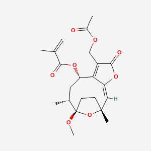 molecular formula C22H28O8 B13408346 8alpha-(2-Methylacryloyloxy)-1-O-methylhirsutinolide 13-O-acetate 