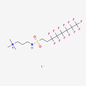 molecular formula C14H20F13N2O2S.I<br>C14H20F13IN2O2S B13408802 Trimethyl-3-(((3,3,4,4,5,5,6,6,7,7,8,8,8-tridecafluorooctyl)sulphonyl)amino)propylammonium iodide CAS No. 94088-80-9