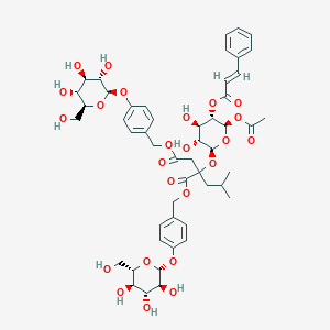 molecular formula C50H62O24 B13409040 Bis[[4-[(2R,3S,4R,5R,6S)-3,4,5-trihydroxy-6-(hydroxymethyl)oxan-2-yl]oxyphenyl]methyl] 2-[(2R,3R,4R,5S,6R)-6-acetyloxy-3,4-dihydroxy-5-[(E)-3-phenylprop-2-enoyl]oxyoxan-2-yl]oxy-2-(2-methylpropyl)butanedioate 