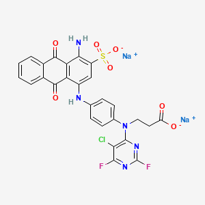 molecular formula C27H16ClF2N5Na2O7S B13409112 Disodium N-(4-((4-amino-9,10-dihydro-9,10-dioxo-3-sulphonato-1-anthracenyl)amino)phenyl)-N-(5-chloro-2,6-difluoro-4-pyrimidinyl)-beta-alaninate CAS No. 68957-40-4