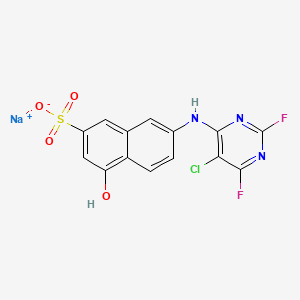 molecular formula C14H7ClF2N3NaO4S B13411061 2-Naphthalenesulfonic acid, 7-[(5-chloro-2,6-difluoro-4-pyrimidinyl)amino]-4-hydroxy-, monosodium salt CAS No. 70714-71-5