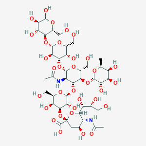 molecular formula C43H72N2O33 B13411131 3-deoxy-D-gro-D-glcNon2ulo5NAc-onic(a2-3)Gal(b1-3)[Fuc(a1-4)]GlcNAc(b1-3)Gal(b1-4)Glc 