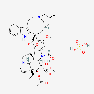 molecular formula C46H58N4O13S B13411276 methyl (1R,9R,10S,11R,12R,19R)-11-acetyloxy-12-ethyl-4-[(13S,15S,17R)-17-ethyl-13-methoxycarbonyl-1,11-diazatetracyclo[13.3.1.04,12.05,10]nonadeca-4(12),5,7,9-tetraen-13-yl]-8-formyl-10-hydroxy-5-methoxy-8,16-diazapentacyclo[10.6.1.01,9.02,7.016,19]nonadeca-2,4,6,13-tetraene-10-carboxylate;sulfuric acid 