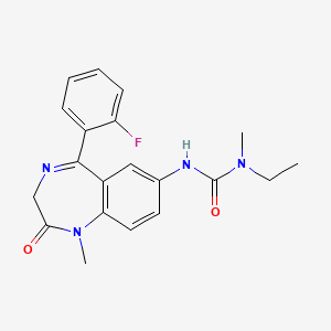 molecular formula C20H21FN4O2 B13411999 Urea, N-ethyl-N(sup 1)-(5-(2-fluorophenyl)-2,3-dihydro-1-methyl-2-oxo-1H-1,4-benzodiazepin-7-yl)-N-methyl- CAS No. 74858-69-8