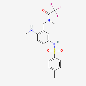 molecular formula C18H20F3N3O3S B13412715 Acetamide, 2,2,2-trifluoro-N-methyl-N-[[2-(methylamino)-5-[[(4-methylphenyl)sulfonyl]amino]phenyl]methyl]- CAS No. 71173-75-6