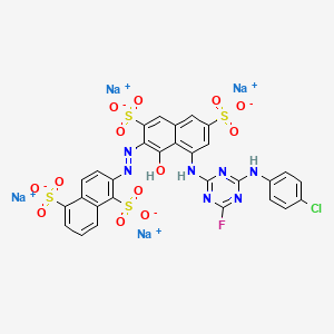 molecular formula C29H15ClFN7Na4O13S4 B13413535 Tetrasodium 2-((8-((4-((4-chlorophenyl)amino)-6-fluoro-1,3,5-triazin-2-yl)amino)-1-hydroxy-3,6-disulphonato-2-naphthyl)azo)naphthalene-1,5-disulphonate CAS No. 70833-54-4