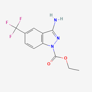 molecular formula C11H10F3N3O2 B13414197 Ethyl 3-amino-5-(trifluoromethyl)-1H-indazole-1-carboxylate CAS No. 60330-12-3