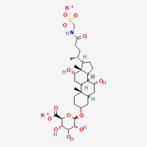 molecular formula C31H49K2NO13S B13414597 dipotassium;(2S,3S,5R,6R)-6-[[(3R,5R,7R,8R,9S,10S,12S,13R,14S,17R)-7,12-dihydroxy-10,13-dimethyl-17-[(2R)-5-oxo-5-(sulfonatomethylamino)pentan-2-yl]-2,3,4,5,6,7,8,9,11,12,14,15,16,17-tetradecahydro-1H-cyclopenta[a]phenanthren-3-yl]oxy]-3,4,5-trihydroxyoxane-2-carboxylate 