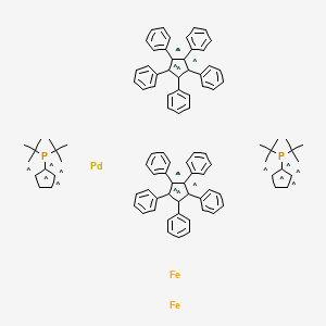 molecular formula C96H94Fe2P2Pd B13414632 Bis[1,2,3,4,5-pentaphenyl-1'-(di-t-butylphosphino)ferrocene]palladium(0), Pd 7.0% 