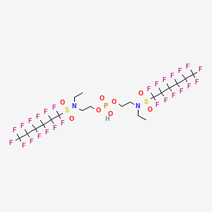 molecular formula [C6F13SO2N(C2H5)CH2CH2O]2P(=O)OH<br>C20H19F26N2O8PS2 B13415044 1-Hexanesulfonamide, N,N'-(phosphinicobis(oxy-2,1-ethanediyl))bis(N-ethyl-1,1,2,2,3,3,4,4,5,5,6,6,6-tridecafluoro- CAS No. 67939-92-8