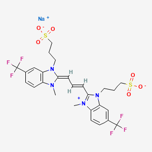 molecular formula C27H27F6N4NaO6S2 B13415381 sodium 3-[3-methyl-2-[3-[1-methyl-3-(3-sulfonatopropyl)-5-(trifluoromethyl)benzimidazol-2-ylidene]prop-1-enyl]-6-(trifluoromethyl)benzimidazol-3-ium-1-yl]propane-1-sulfonate CAS No. 63815-86-1