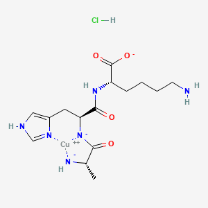 molecular formula C15H24ClCuN6O4- B13416031 copper;(2S)-6-amino-2-[[(2S)-2-[(2S)-2-azanidylpropanoyl]azanidyl-3-(1H-imidazol-4-yl)propanoyl]amino]hexanoate;hydrochloride 