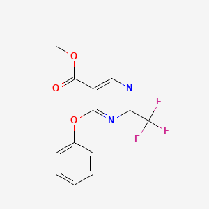 molecular formula C14H11F3N2O3 B13416163 Ethyl 4-phenoxy-2-(trifluoromethyl)pyrimidine-5-carboxylate CAS No. 796-80-5