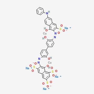 molecular formula C38H27Cu2N5Na4O16S4+4 B13416276 Cuprate(4-), (mu-(7-((3,3'-dihydroxy-4'-((1-hydroxy-6-(phenylamino)-3-sulfo-2-naphthalenyl)azo)(1,1'-biphenyl)-4-yl)azo)-8-hydroxy-1,3,6-naphthalenetrisulfonato(8-)))di-, tetrasodium CAS No. 72927-72-1