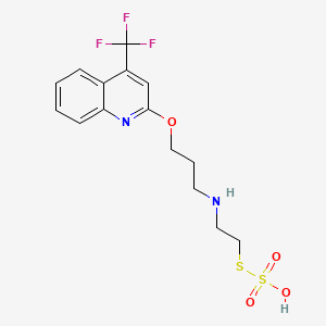 molecular formula C15H17F3N2O4S2 B13416662 S-2-((3-(4-Trifluoromethyl-2-quinolyloxy)propyl)amino)ethyl hydrogen thiosulfate CAS No. 41287-23-4