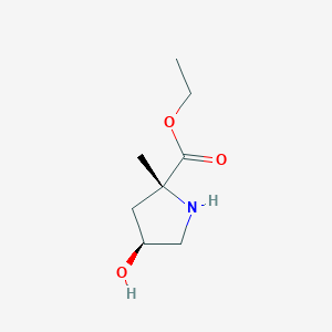 molecular formula C8H15NO3 B134169 D-Proline, 4-hydroxy-2-methyl-, ethyl ester, trans-(9CI) CAS No. 142824-25-7