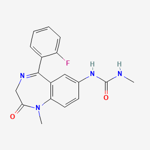 molecular formula C18H17FN4O2 B13417556 Urea, N-(5-(2-fluorophenyl)-2,3-dihydro-1-methyl-2-oxo-1H-1,4-benzodiazepin-7-yl)-N(sup 1)-methyl- CAS No. 74858-67-6